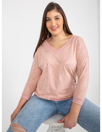 Dámská halenka s 3/4 rukávy plus size PAPIA světle růžová