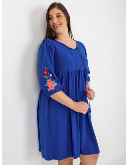 Dámské šaty s výšivkou plus size ALBINA tmavě modré