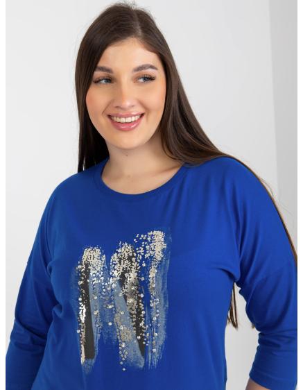 Levně Dámská halenka s 3/4 rukávy a potiskem plus size THALA tmavě modrá