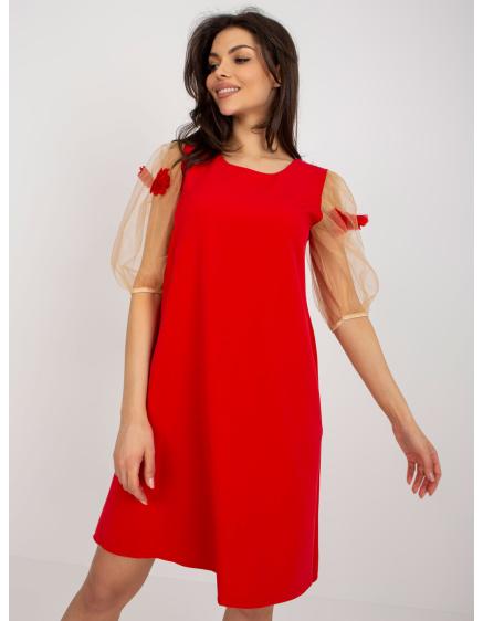 Dámské šaty s 3D květy ZITA červeno-karamelové
