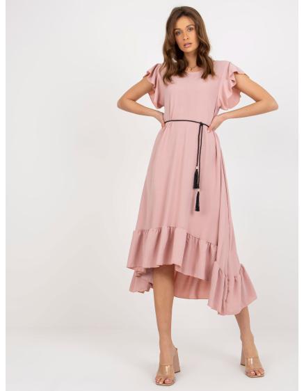 Dámské šaty s volánem a páskem PAVOLA světle růžové